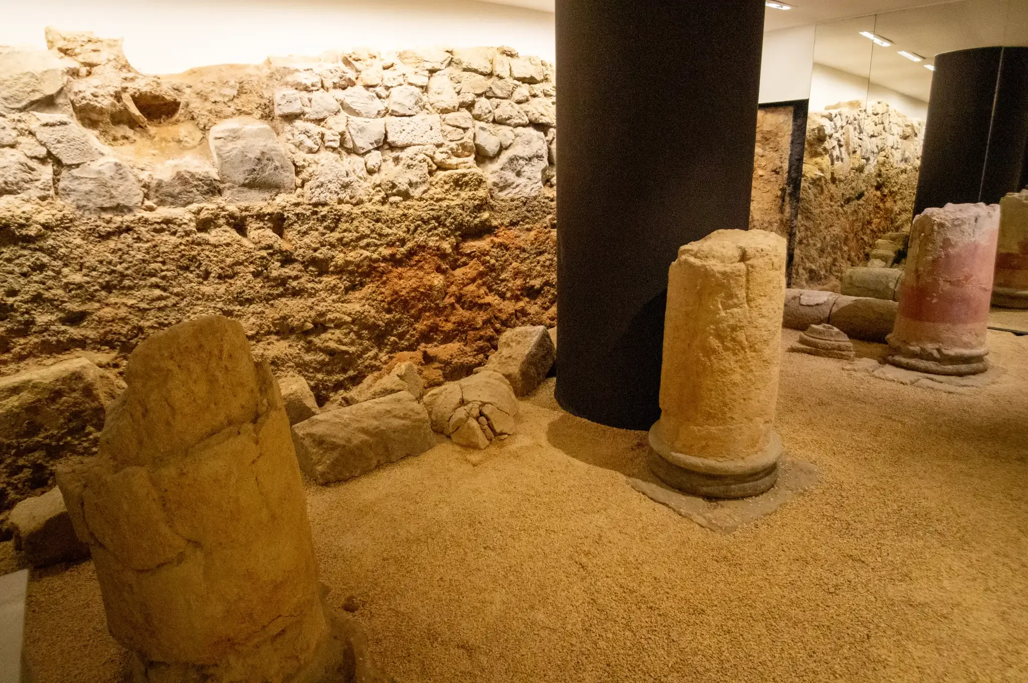 Stone columns and Roman remains at the Augusteum in Cartagena