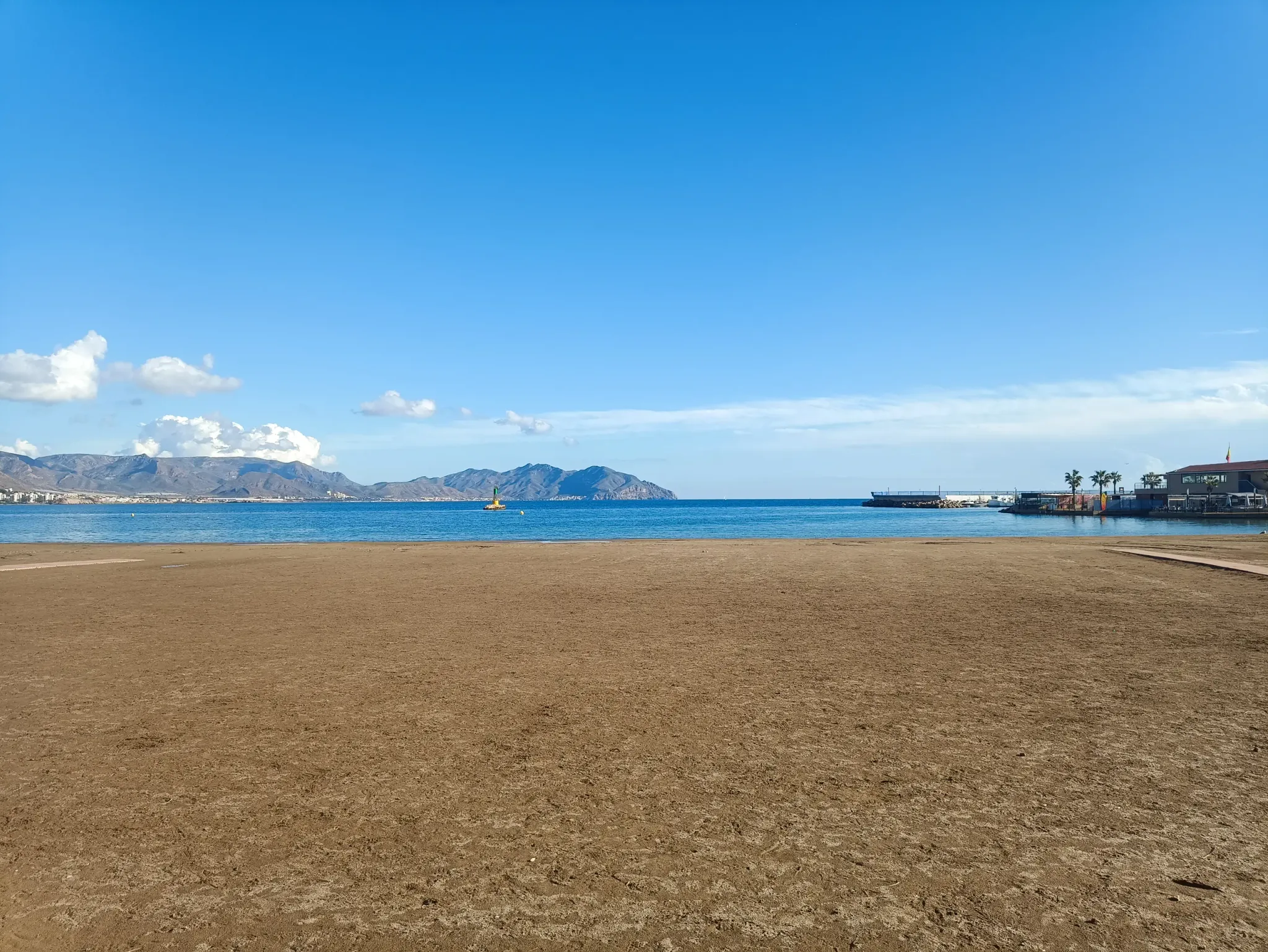 Sandy shoreline and Mediterranean Sea at Puerto de Mazarrón