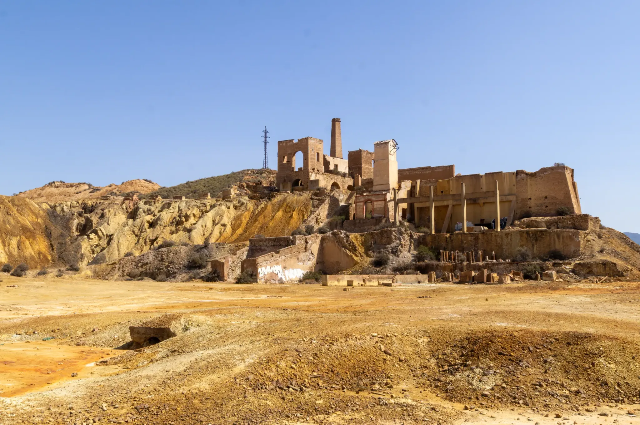 Historic mine workings and mineral landscape at the Mazarrón Mines, view 1