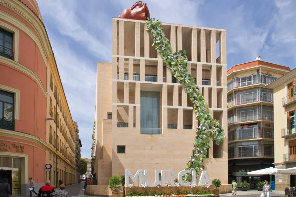 Modern Murcia City Hall facade in Plaza del Cardenal Belluga