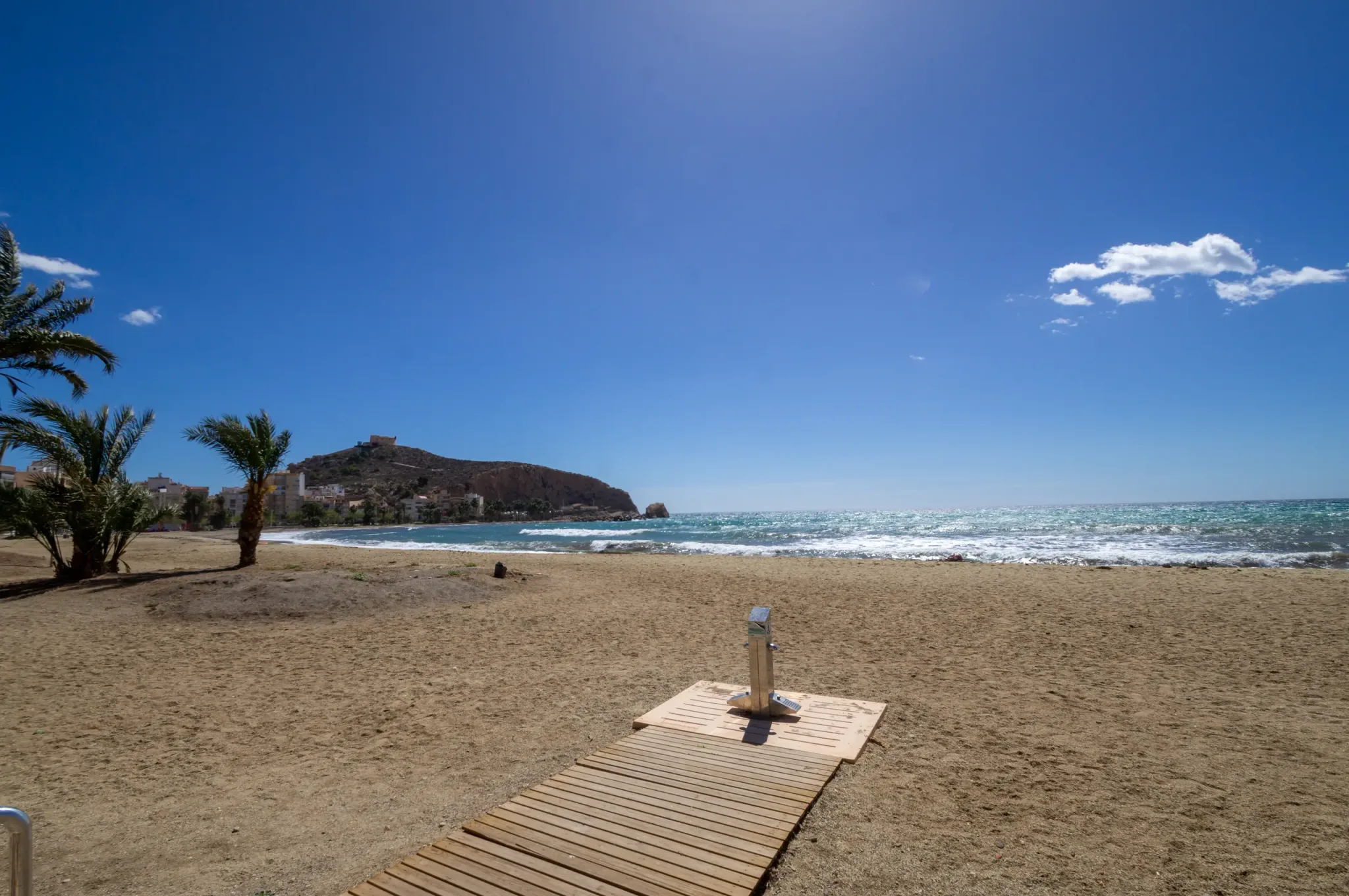 Palm-lined beach and Mediterranean Sea at Águilas