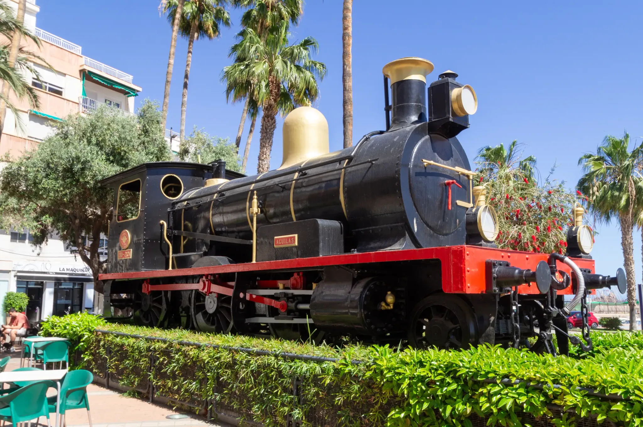 Historic steam locomotive displayed in Águilas