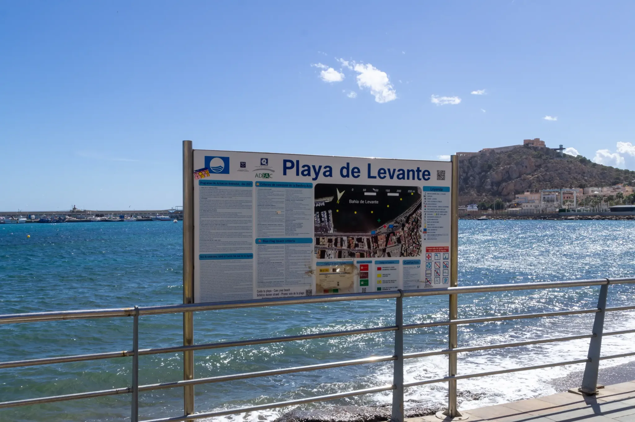 Playa de Levante information sign on the Águilas seafront