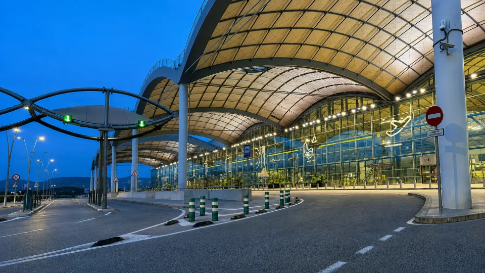 Alicante-Elche Airport terminal viewed from the approach road