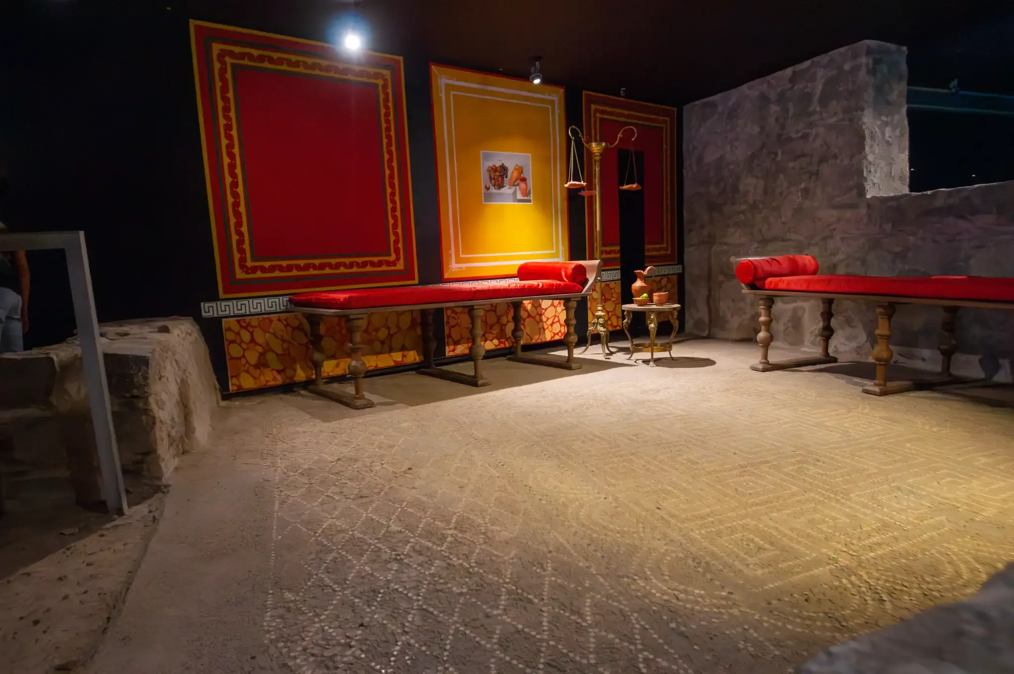Museum displays around the Roman House of Fortune remains