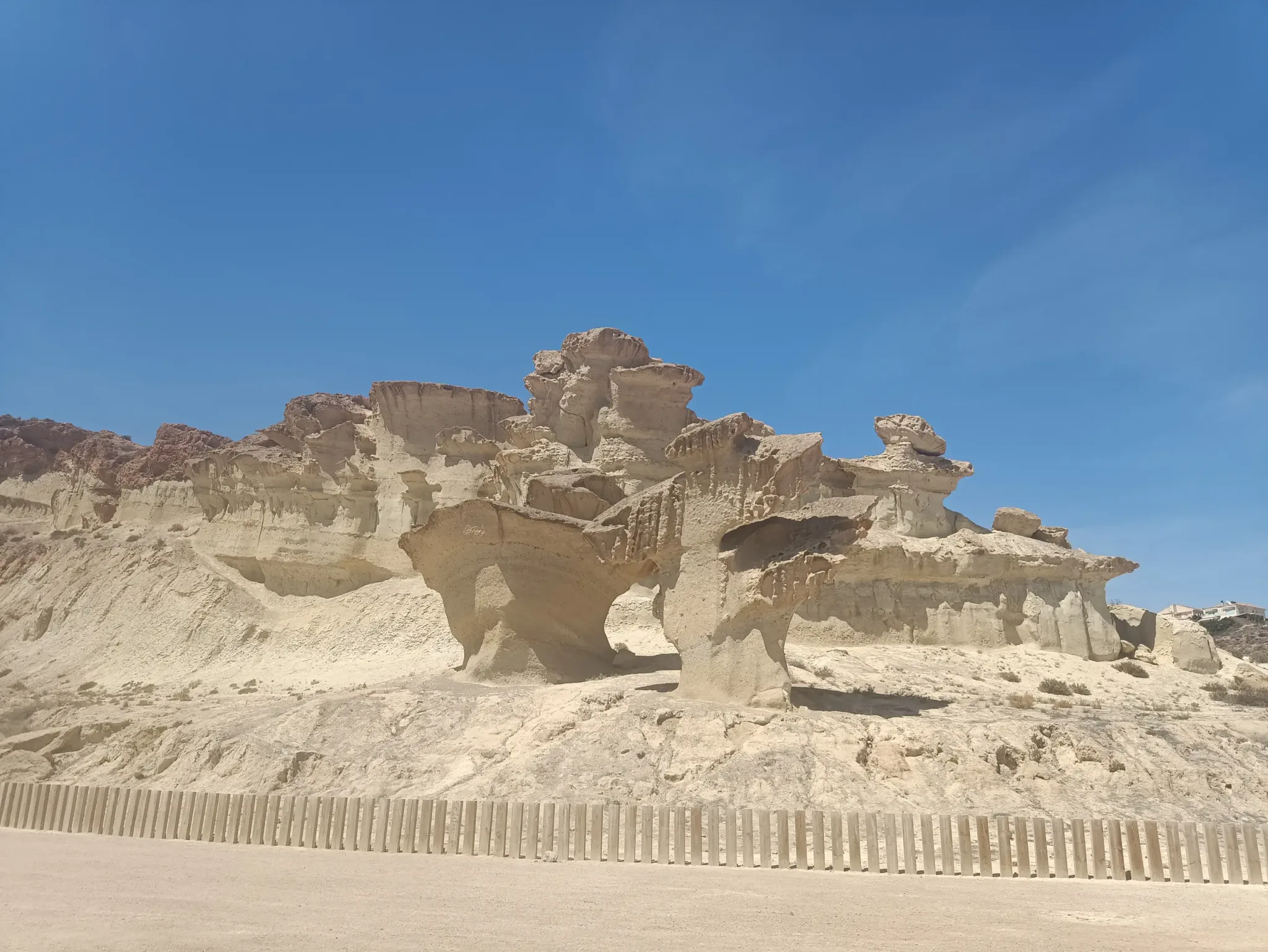Wind-eroded sandstone formations at Las Gredas de Bolnuevo, view 1