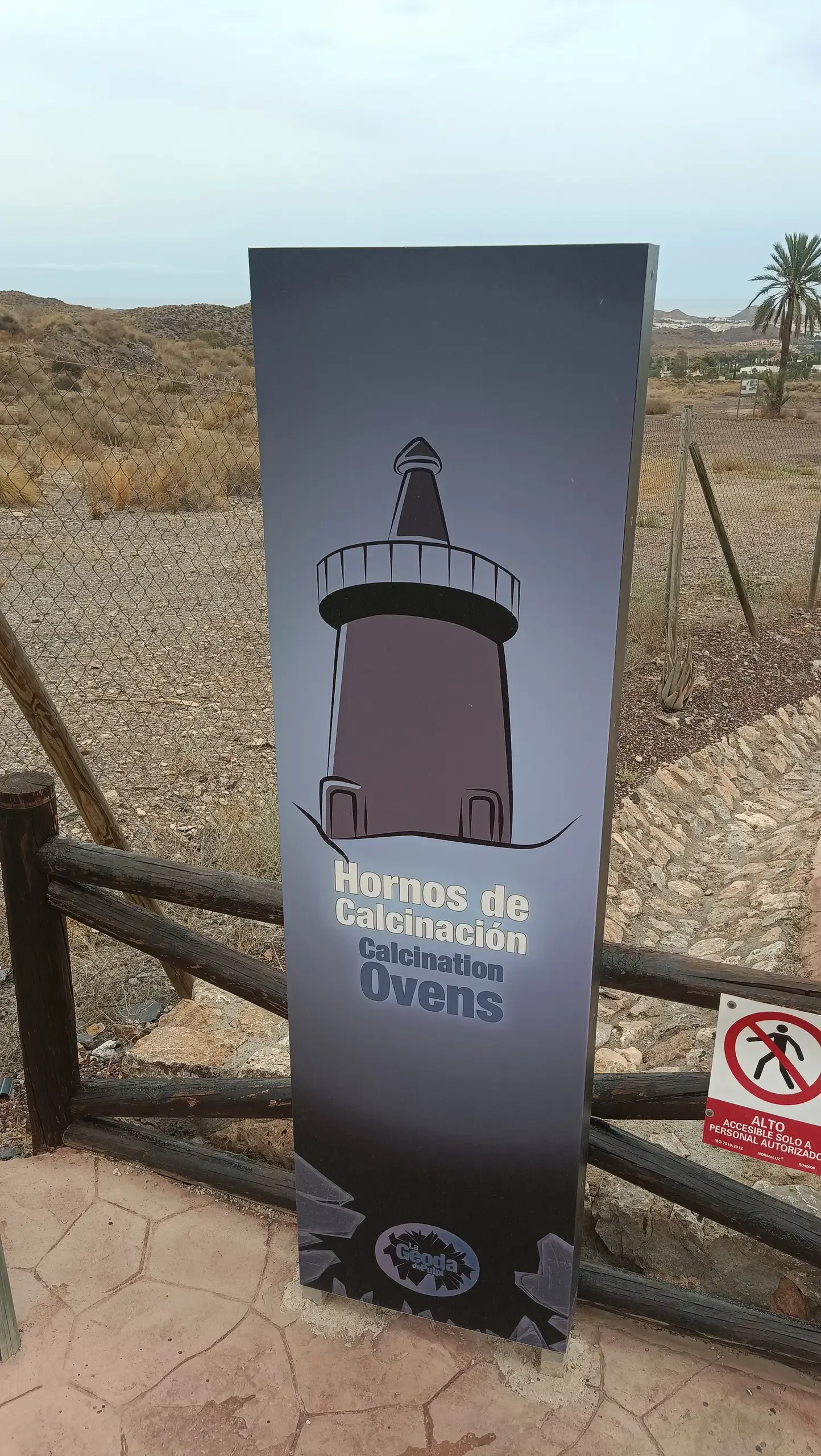 Interpretation panel for the historic Herreshoff kilns at Mina Rica