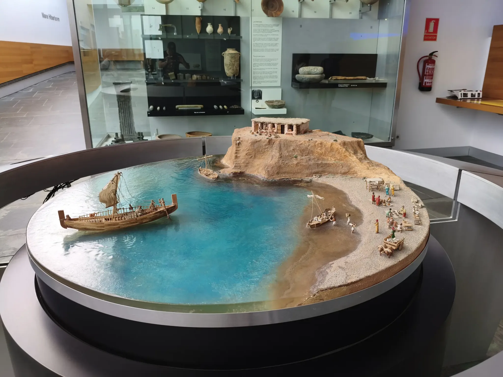 Model showing an archaeological site beside the sea