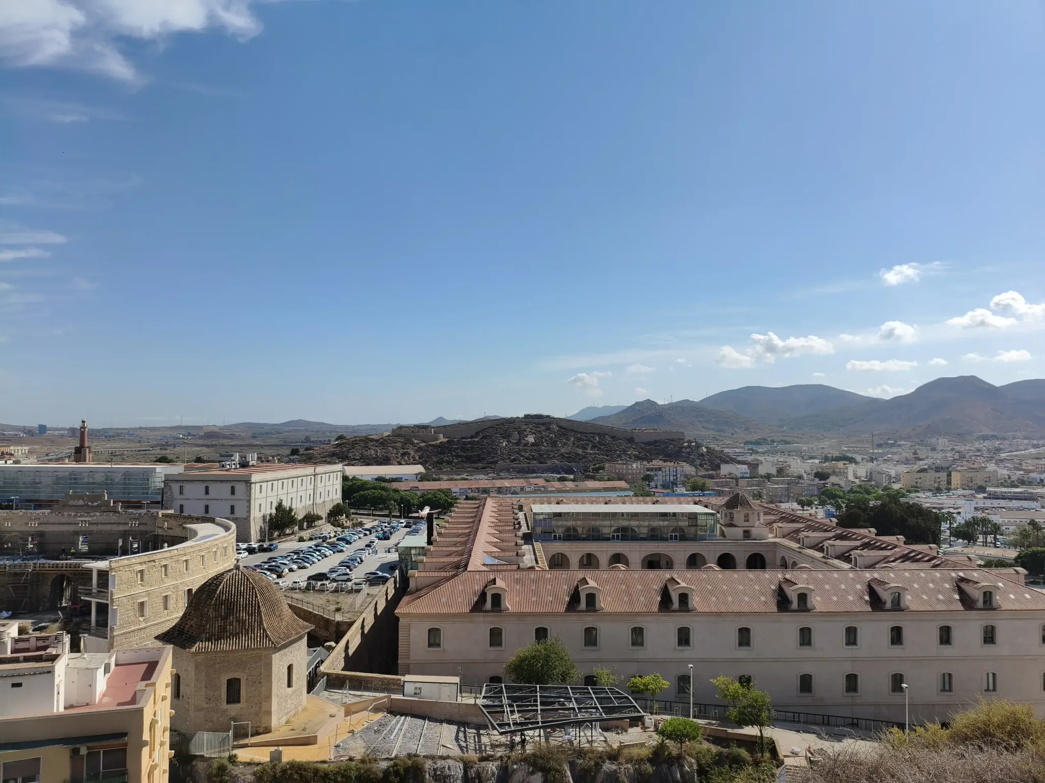 City rooftops and mountains viewed from above Cartagena