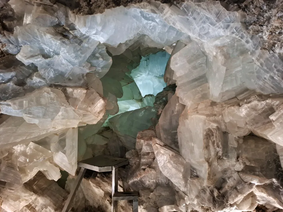 Large translucent gypsum crystals inside the Pulpí Geode